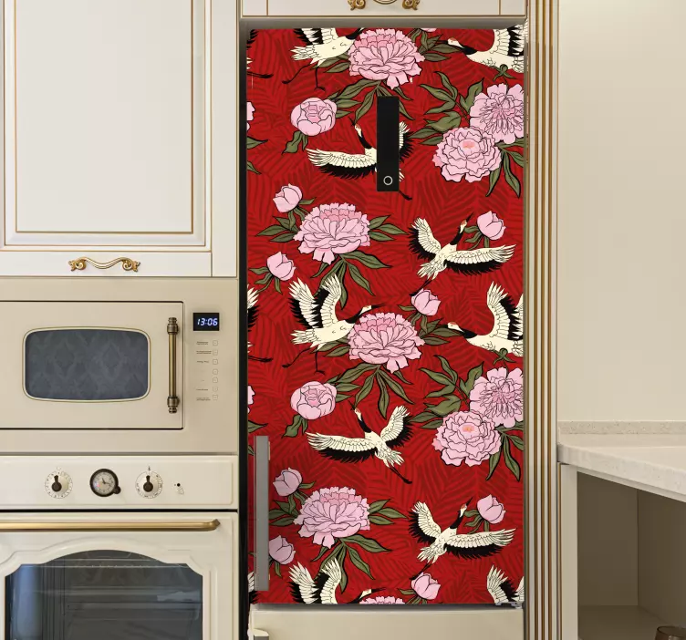 Autocolante para frigorífico Pássaros brancos em padrão tropical  - TenStickers