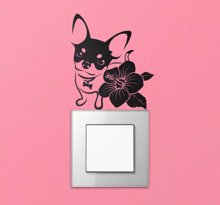 Vinil para interruptor chihuahua com flor - TenStickers