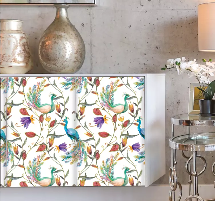 Autocolantes para móveis Flores no jardim com passarinhos - TenStickers