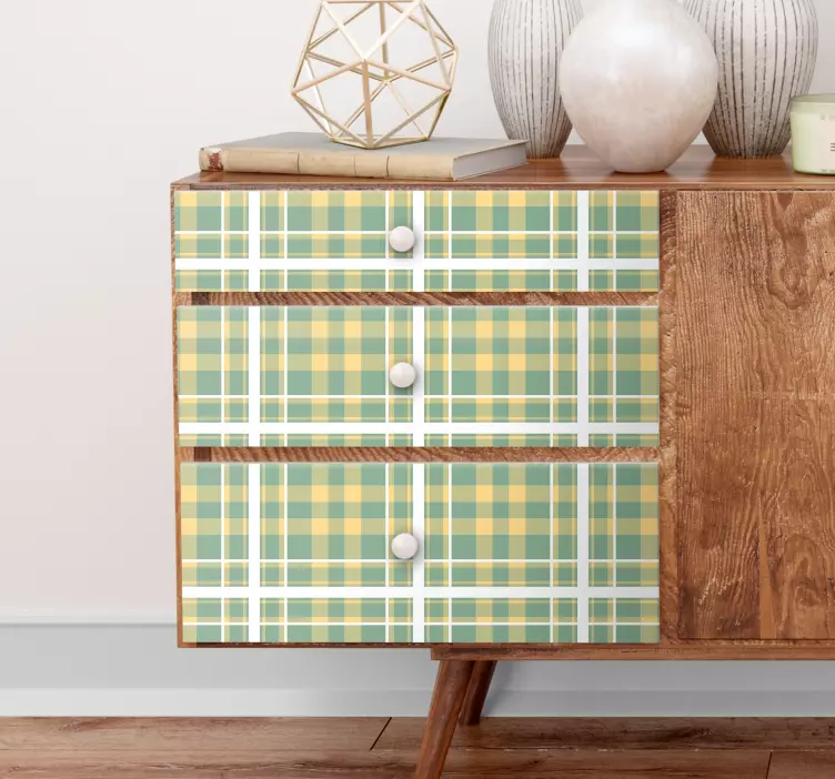 Autocolantes para móveis Padrão guingão amarelo, verde e branco - TenStickers