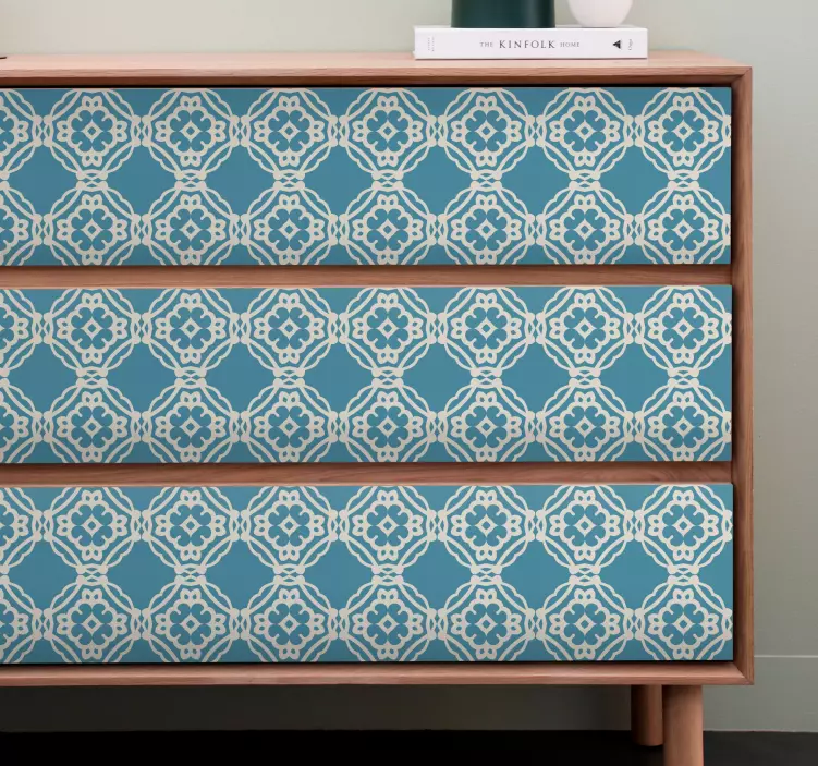 Autocolantes para móveis Padrão vintage antigo em azul e branco - TenStickers