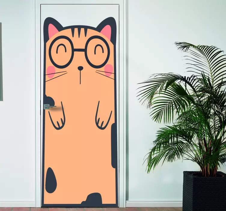 Autocolantes para portas Gato engraçado - TenStickers
