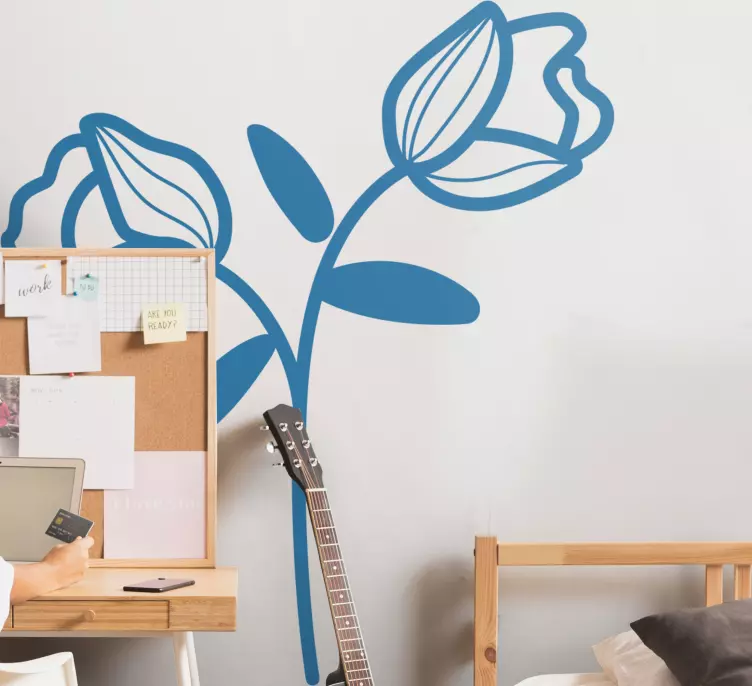 Autocolantes para portas Silhueta da flor com azul - TenStickers