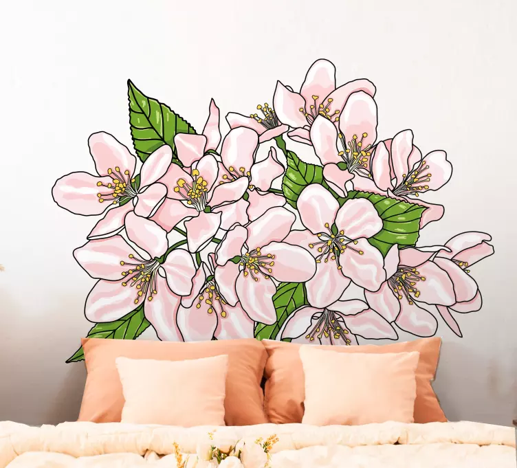 Autocolantes quarto de dormir árvore em flor com flores e folhas - TenStickers