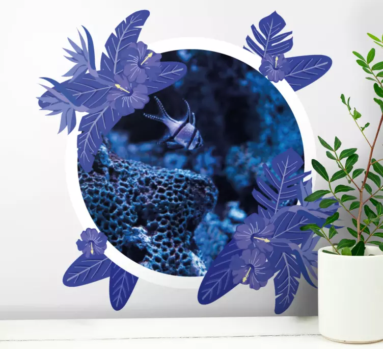 Autocolante sala de estar Moldura floral rosa neon - TenStickers