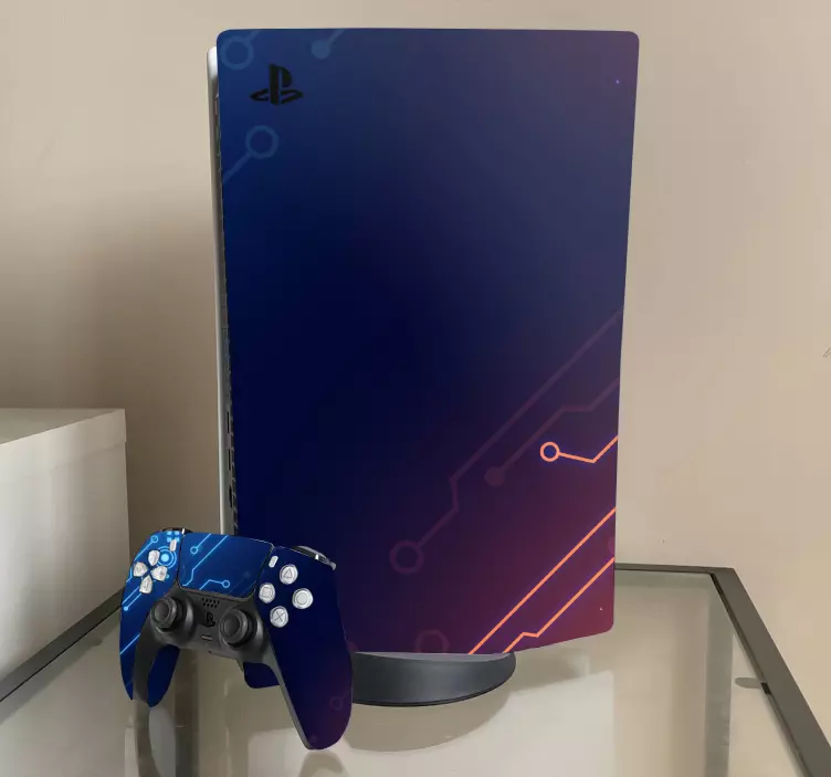 Autocolante Skin para PS5 Circuitos gradiente azul e vermelho - TenStickers