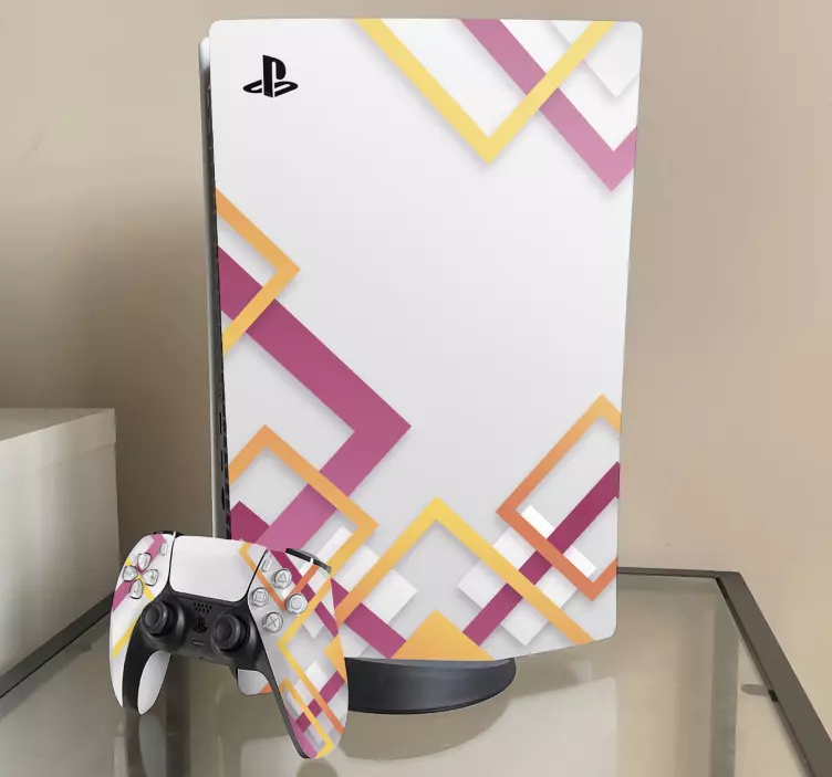 Autocolante Skin para PS5 Fundo geométrico cinza, rosa e laranja - TenStickers