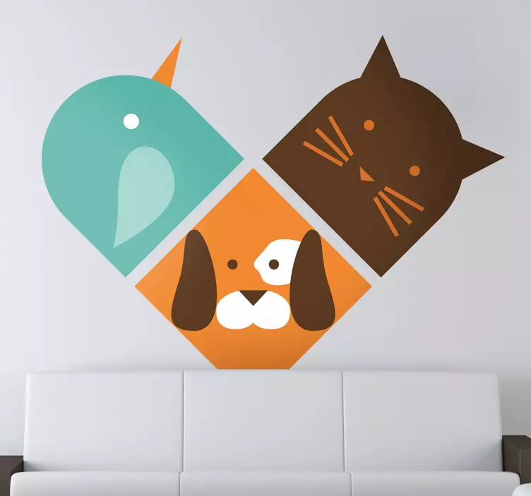 vinis decorativos animais trio coração - TenStickers