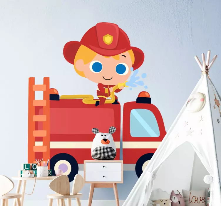 Adesivos para decoração de quarto infantil Caminhão de bombeiros  - TenStickers