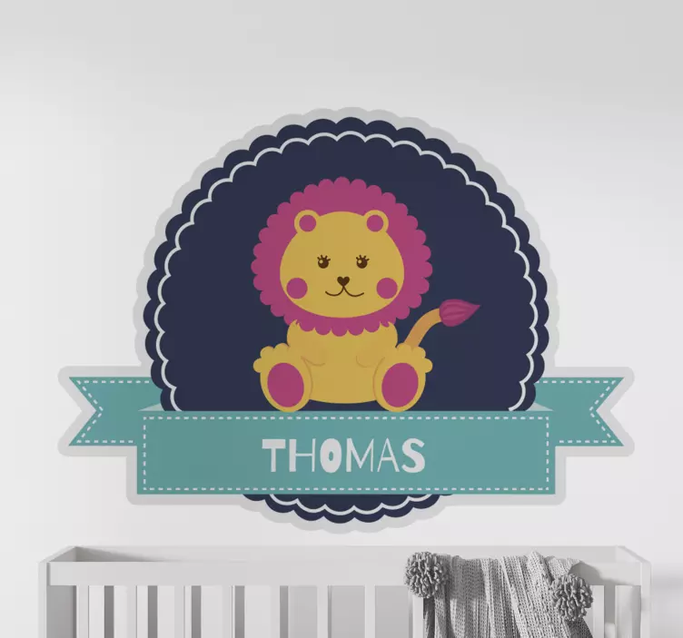 Adesivos para decoração de quarto infantil Leãozinho com nome - TenStickers