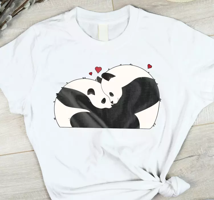 Abraçando t-shirtsdo casal de panda - TenStickers
