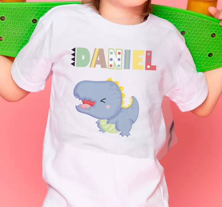 Bebê dinossauro com t-shirts infantis com nome personalizado - TenStickers