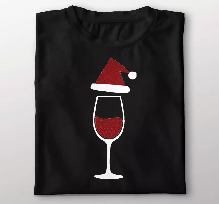 Copo de vinho glitter com chapéu e T-shirtde natal - TenStickers