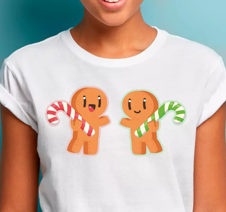 Dança gingerman candy cane T-shirtde natal - TenStickers