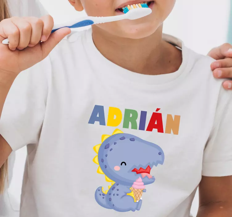 Dinossauro e t-shirts infantis com nome personalizado - TenStickers