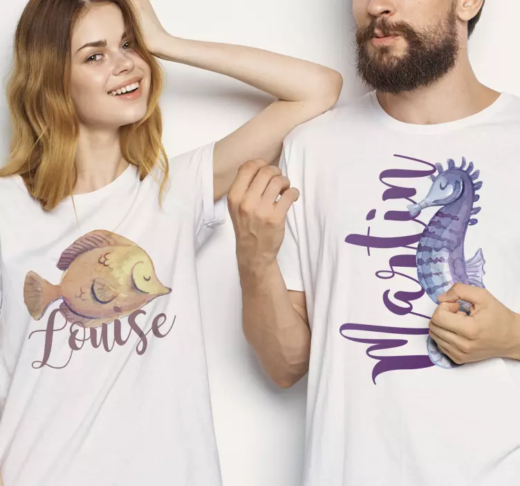 t-shirtsduo casal em aquarela da vida marinha - TenStickers