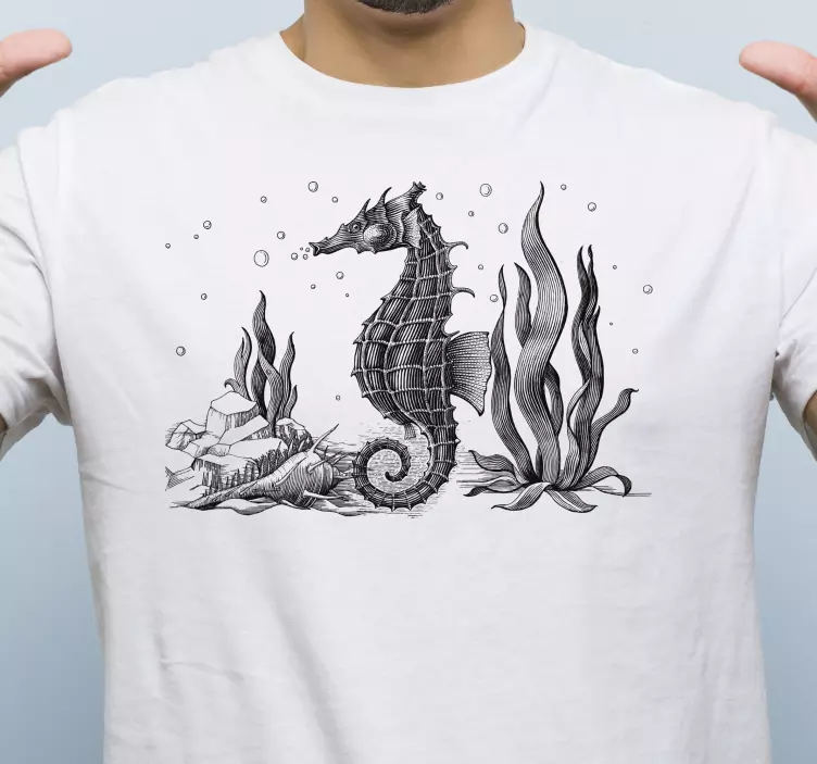 T-shirt da tração da mão do searhorse - TenStickers