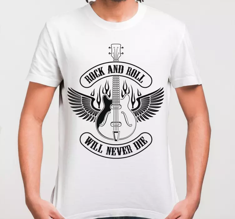 Guitarra em chamas com t-shirt personalizada com texto rock - TenStickers