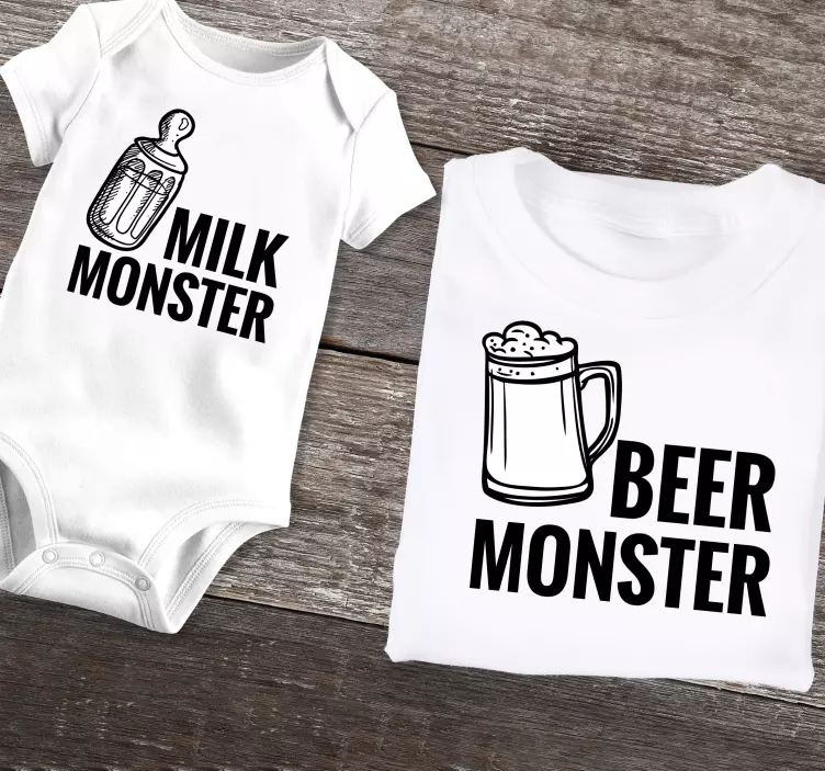 T-shirtde pai e filho monstro de cerveja e leite - TenStickers
