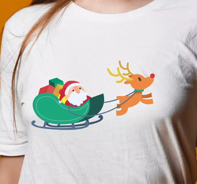 Papai noel no trenó com T-shirtde natal de renas - TenStickers