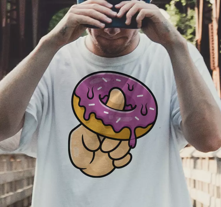 T-shirt personalizada de desenho animado dedo e donut - TenStickers