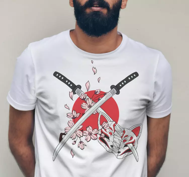 T-shirt personalizada de espadas japonesas com flores - TenStickers