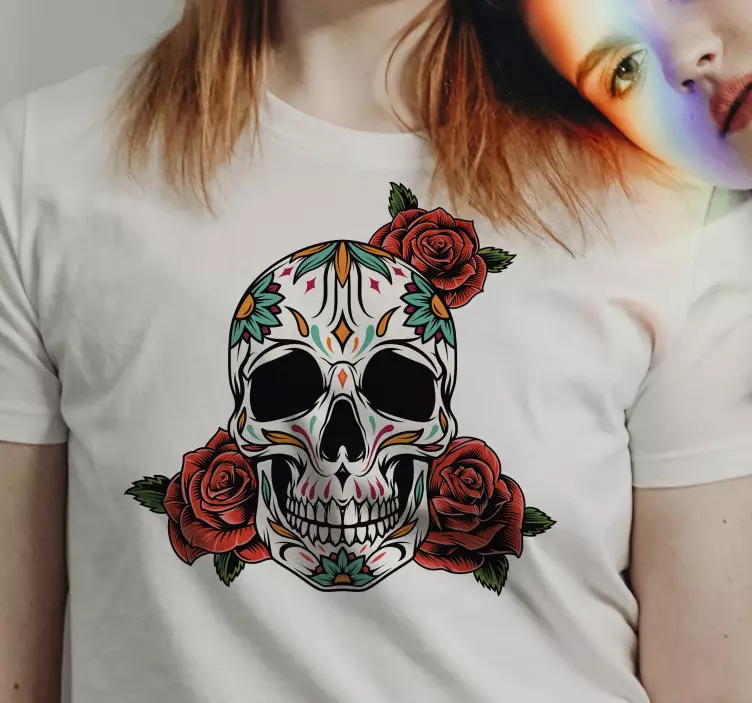 T-shirtde halloween com caveira floral estilo mexicano - TenStickers