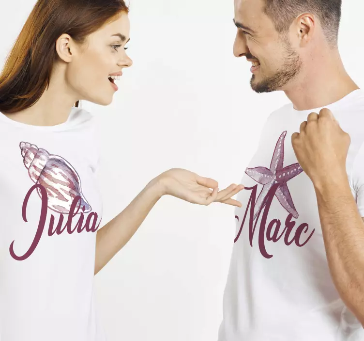 T-shirt de casais tema mar com nomes - TenStickers