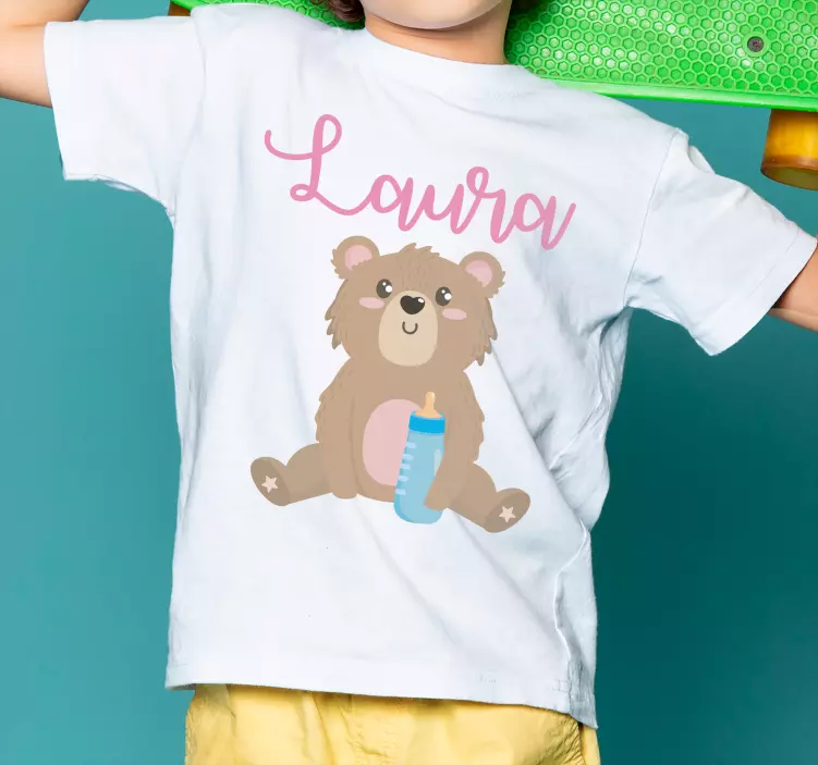 Urso fofo para menina com T-shirtde bebê com nome - TenStickers
