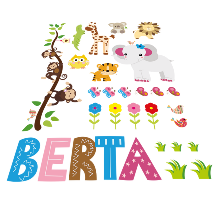 Tapete vinílico de animais Árvore da selva com nome - TenStickers