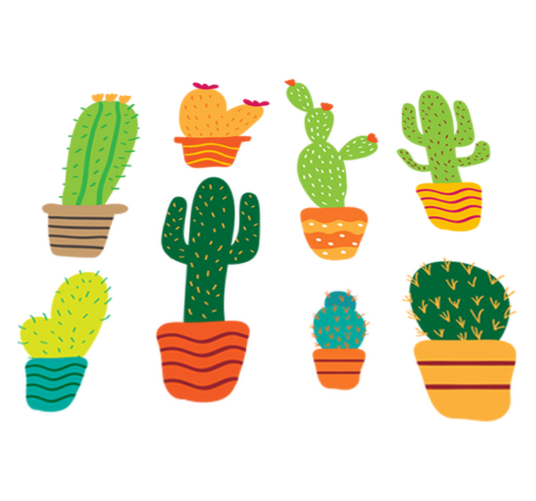 Tapete vinílico flores e plantas cactos coloridos - TenStickers