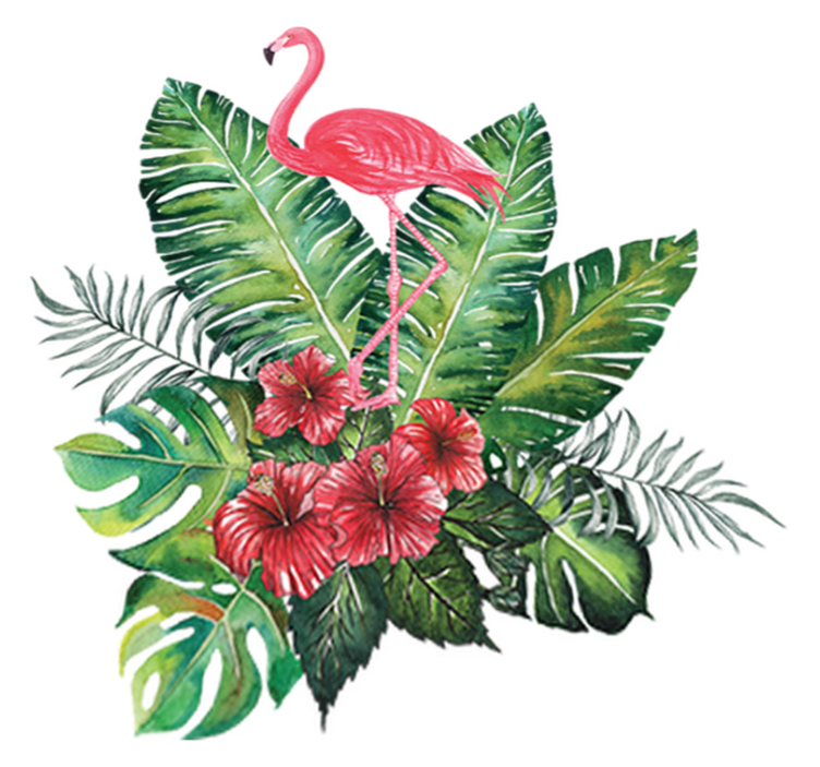 Tapete vinílico flores e plantas grande flamingo tropical - TenStickers