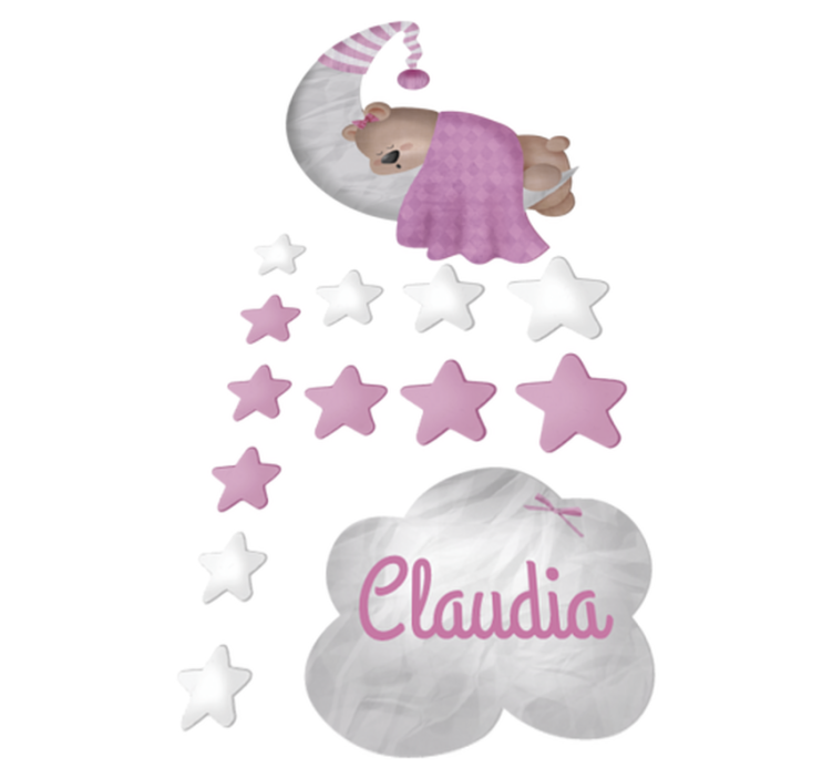 Tapete vinílico criança urso dormindo nas nuvens com nome - TenStickers
