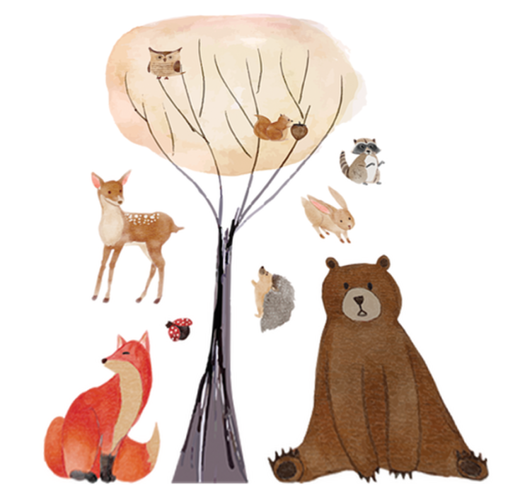 Tapete vinílico criança animais da floresta e árvore - TenStickers