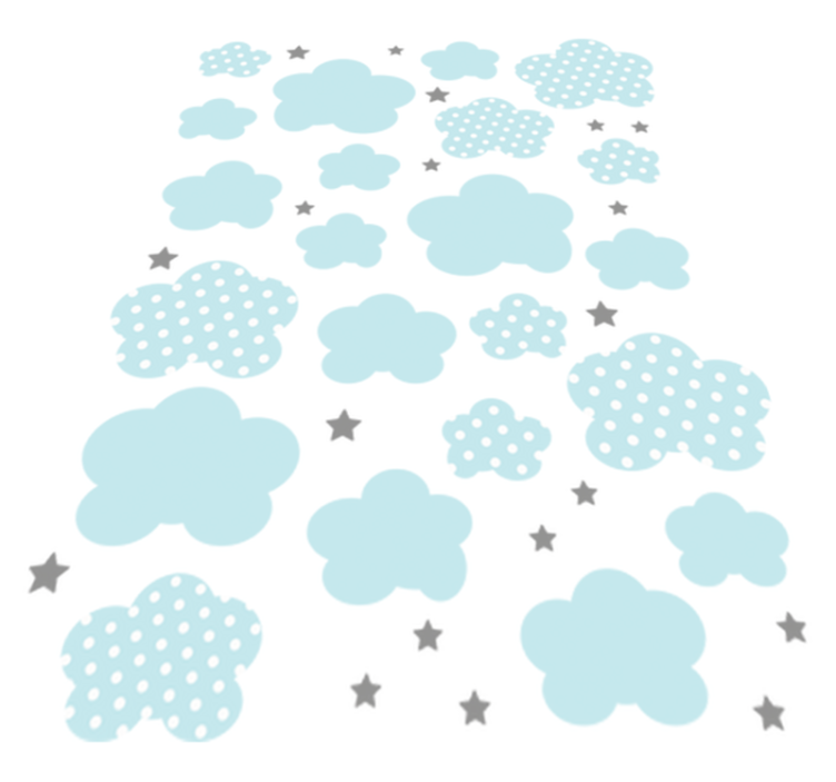 Tapete vinílico criança nuvens azuis e estrelas cinzas - TenStickers