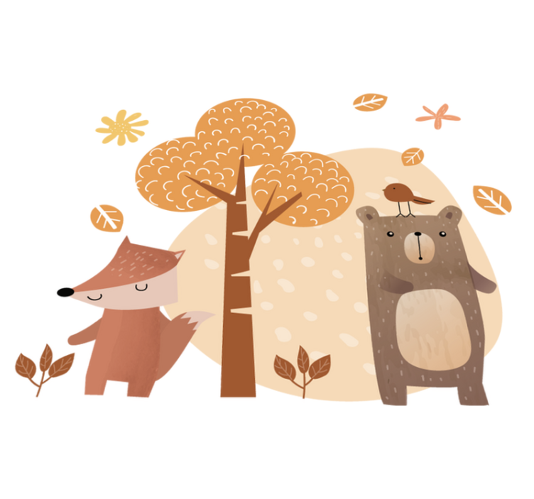 Tapete vinílico criança animais e árvore - TenStickers