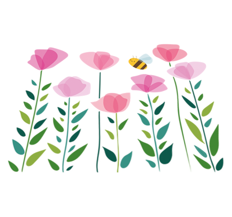 Tapete vinílico criança flores rosas e abelha - TenStickers