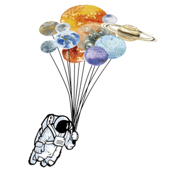 Tapete vinílico criança astronauta com balões coloridos - TenStickers
