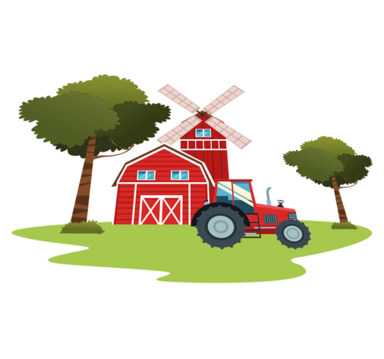 Tapete vinílico criança tratores e árvores - TenStickers