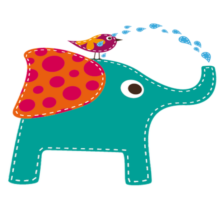 Tapete vinílico criança elefante tomando banho com ave - TenStickers
