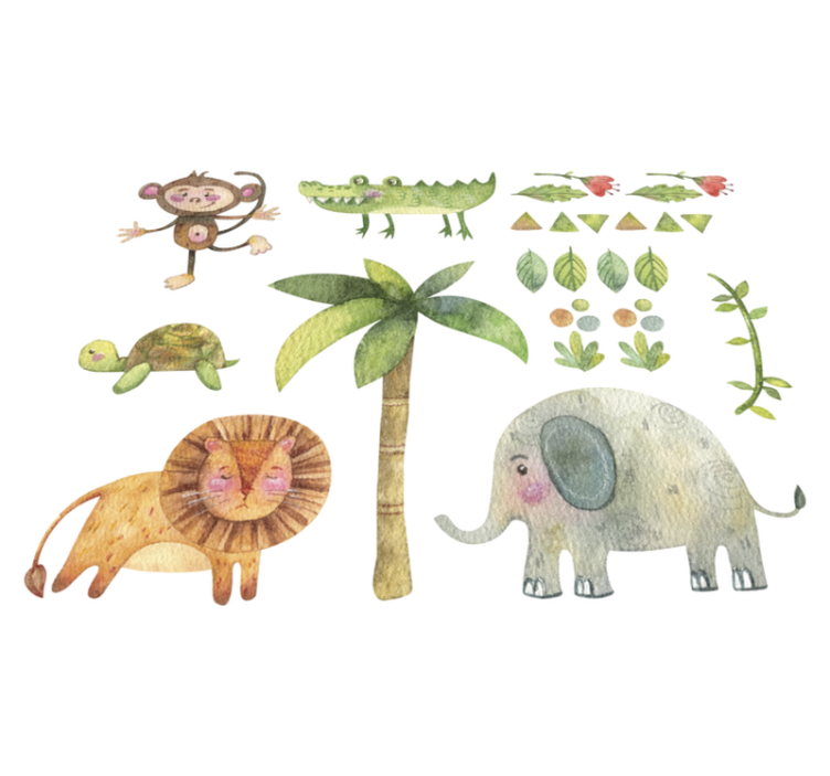 Tapete vinílico criança animais da selva aquarelados - TenStickers