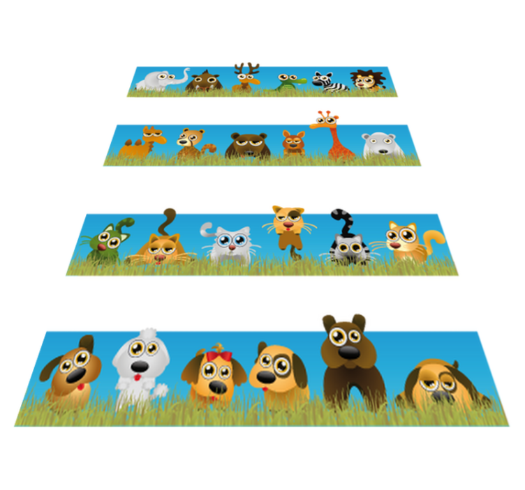 Tapete vinílico criança listras com animais - TenStickers