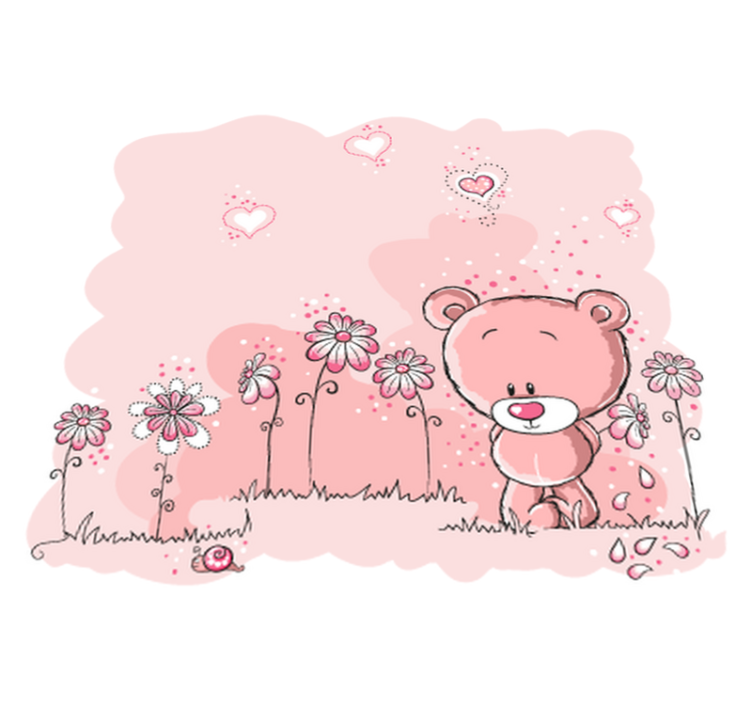 Tapete vinílico criança urso rosa e flores - TenStickers