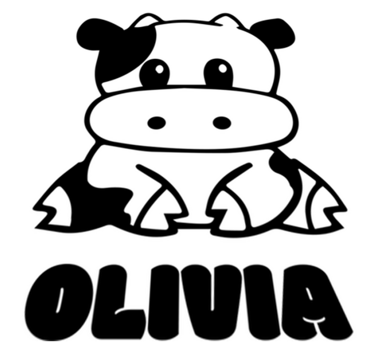 Tapete vinílico criança vaca preta e branca com nome - TenStickers