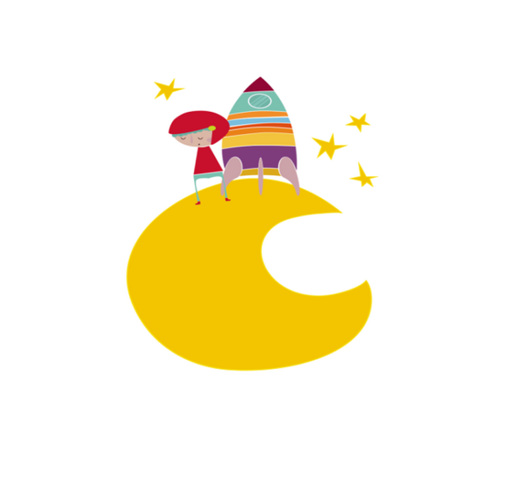 Tapete vinílico criança foguete na lua - TenStickers