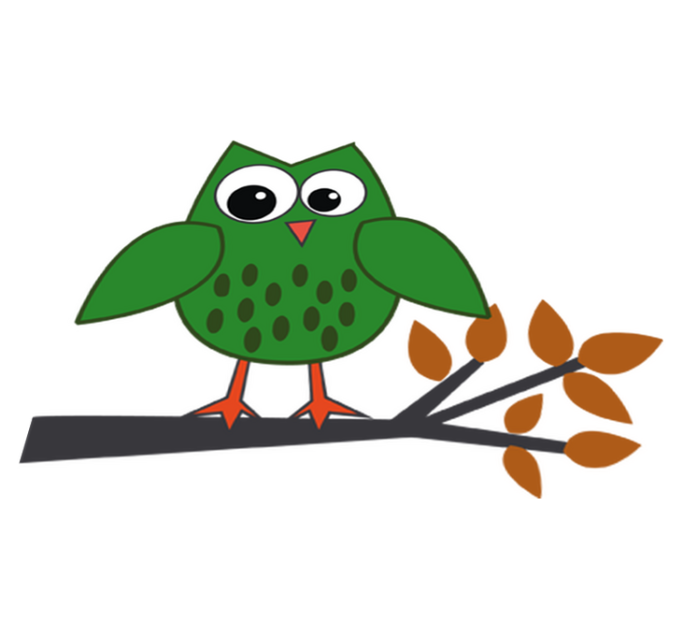 Tapete vinílico criança coruja verde na rama - TenStickers