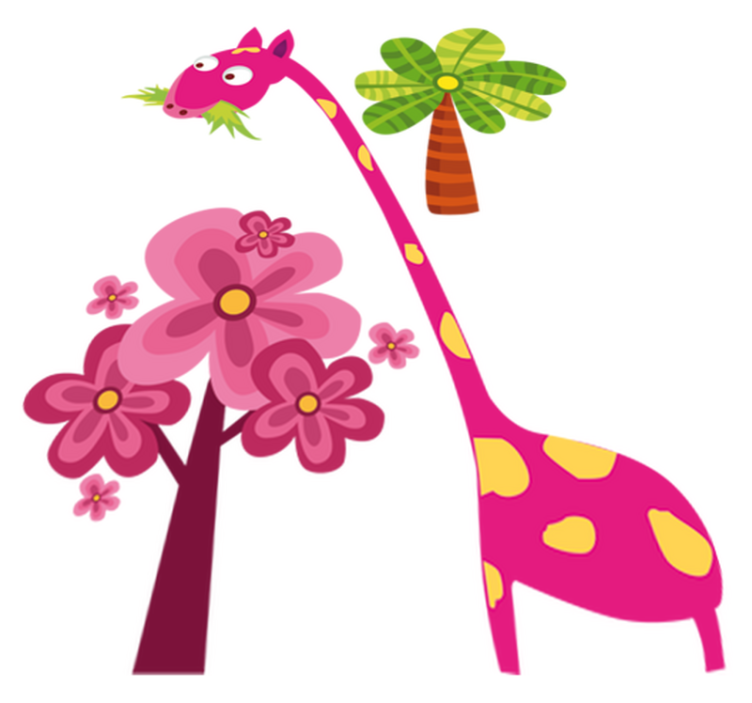 Tapete vinílico criança girafa rosa comendo - TenStickers