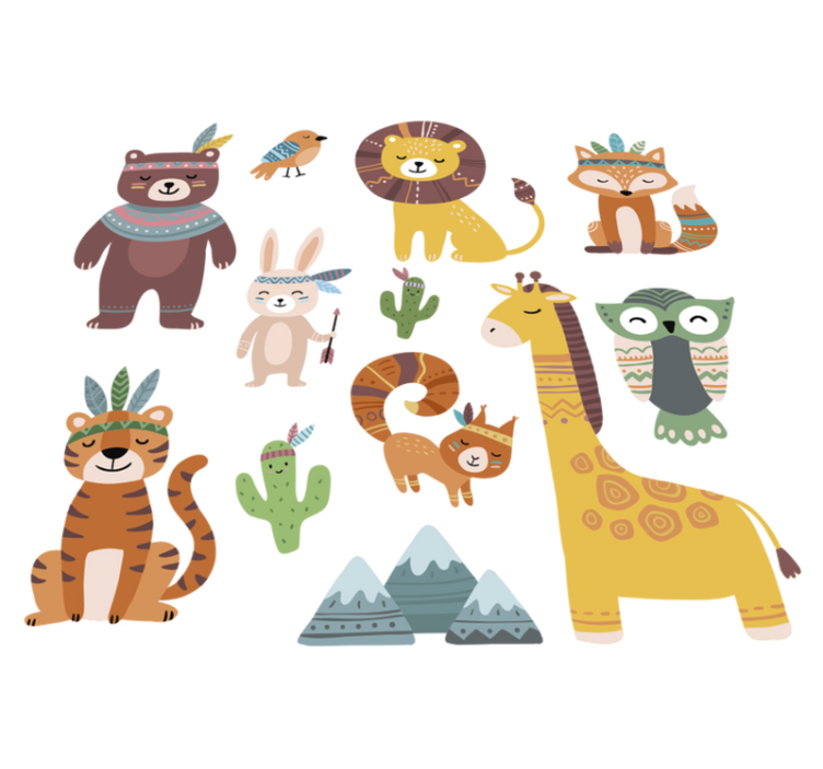 Tapete vinílico criança animais tribais divertidos - TenStickers