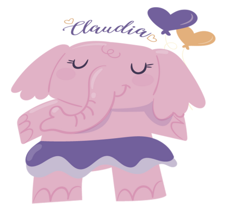 Tapete vinílico criança elefante rosa com nome - TenStickers