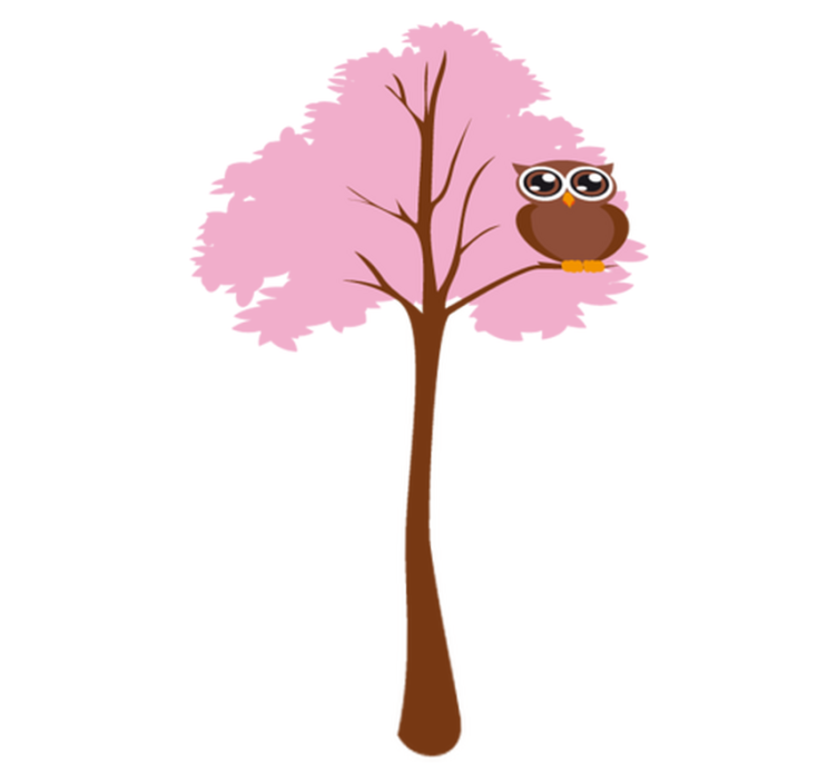 Tapete vinílico criança Árvore rosa com coruja - TenStickers